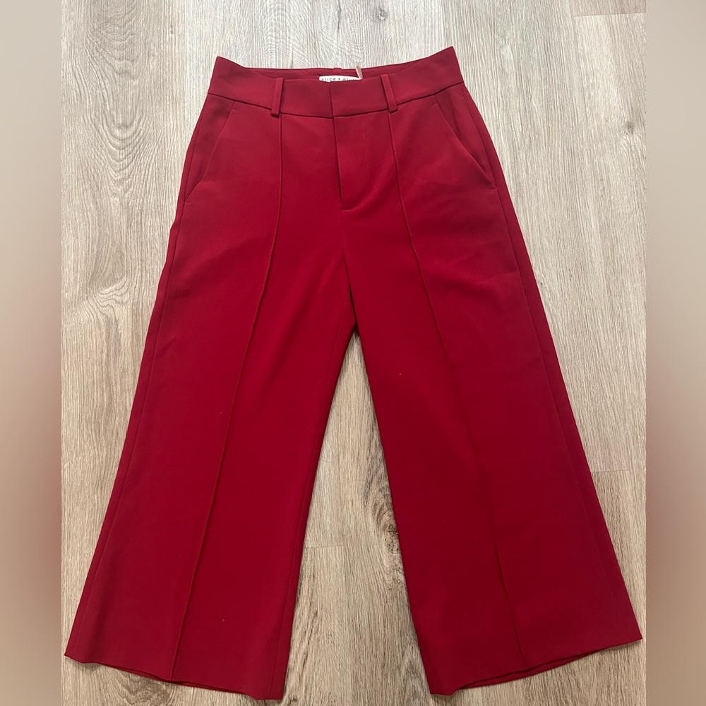 Alice + Olivia wide leg burgundy trousers size 0